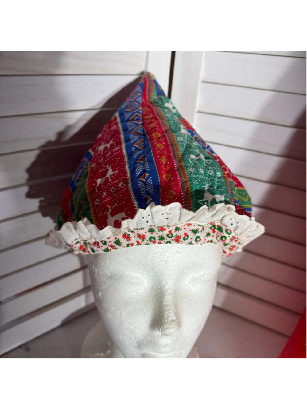Vintage Christmas Elf costume complete hat skirt top stocking Halloween girls 12